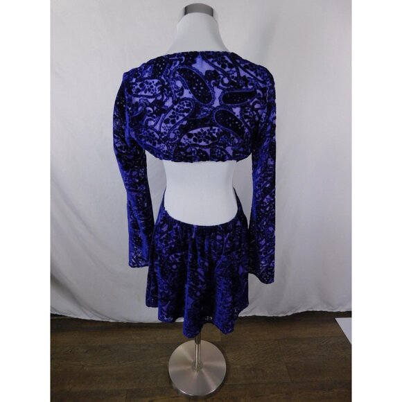 Tobi Dress Womens Small Blue Purple Velvet Burnout Wrap Mini Long Sleeve Cutout - Picture 6 of 13